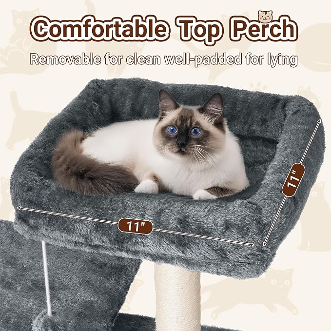 54 Inch Multi-Level Cat Tree Tower with Hammock, Condos & Scratching Posts, Large Cat Furniture for Indoor Cats with Pompoms, Dark Grey