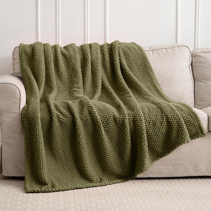 Super Soft 300GSM Green Large Queen Blanket for Couch, Couch Sofa Bed Throw, Lightweight Fuzzy Cozy Blankets for All Seasons Farmhouse, 90x90
