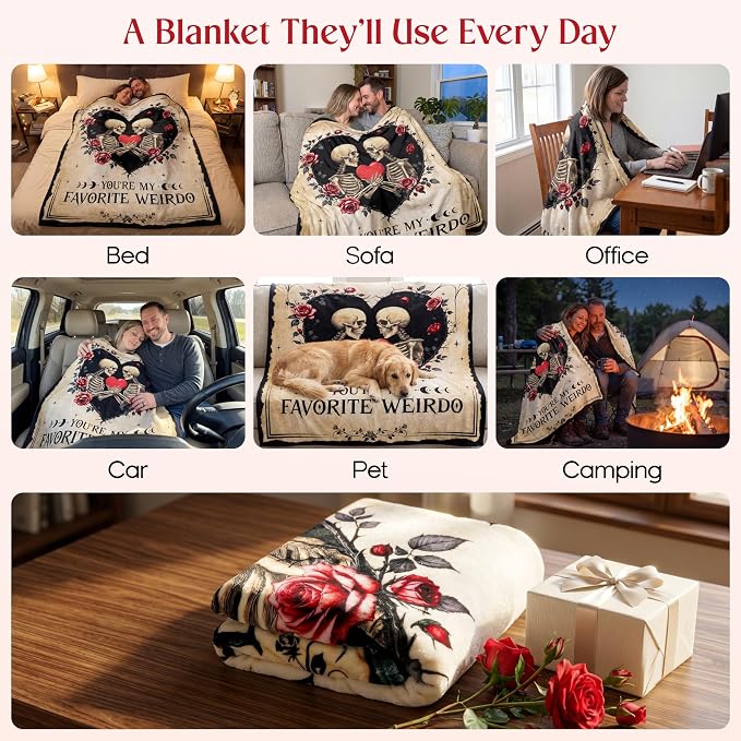 WRAPIX Anniversary Couple Gifts for Women Men - Throw Blanket 60x80 in | Gifts for Couple, Cozy Fleece Blanket, Machine Washable, Ideal for Couch Bed, Warm and Lightweight, Soft Gothic Decor