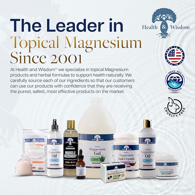 Health & Wisdom Pure Magnesium Oil - Topical Muscle & Joint Relief- Natural and Pure Skin Moisturizer - Enhanced Absorption - 64 fl oz