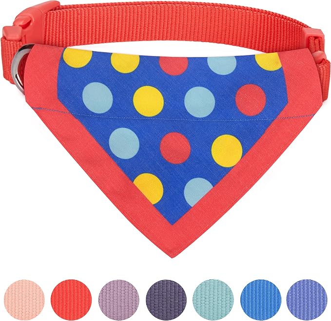 Blueberry Pet Bold Polka Dots Vivid Red Cotton Blend Neckerchief Scarf Bandana Adjustable Dog Collar, Medium, Neck 14.5"-20"