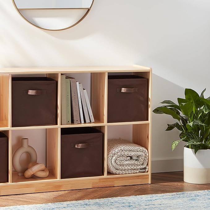 Amazon Basics Collapsible Fabric Storage Bins with Handles, Cube Organizer for Home Organization, 13" x 13" x 13", Brown, 6-Pack