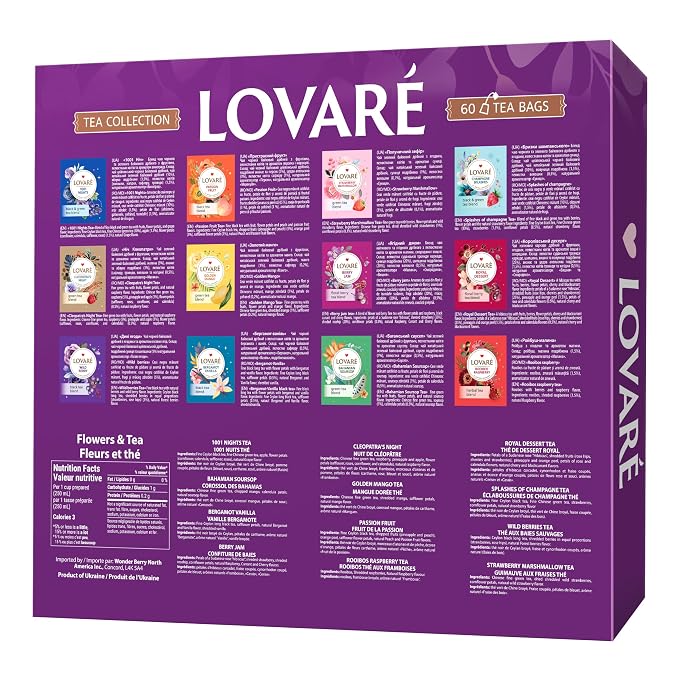 LOVARE Tea Bags Variety Pack - Made in Ukraine - Black and Green, Floral Berry, Mixed Blend Assorted Collection - Tea Sampler - Gift Sets for Tea Lovers (60 Bags - 12 Tastes)