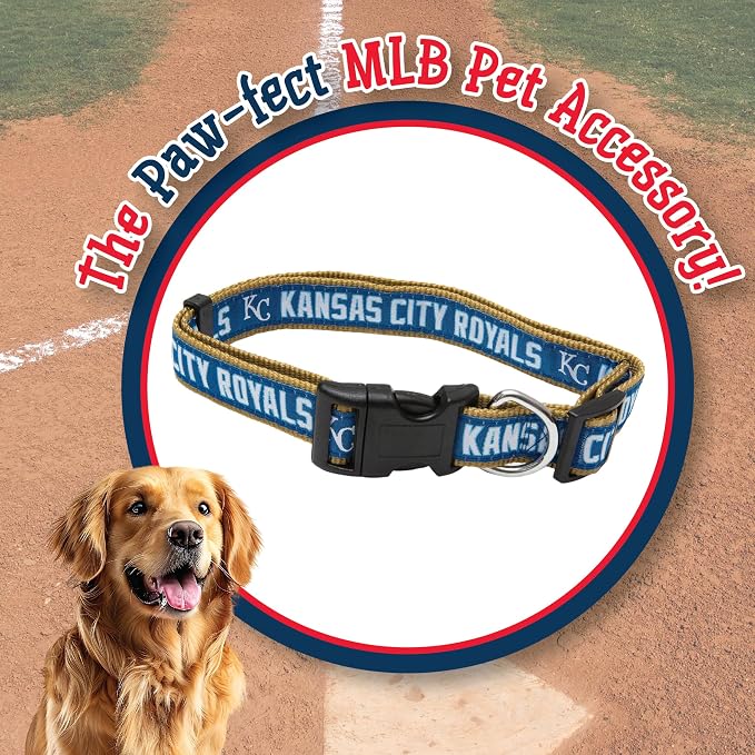 MLB Kansas City Royals Licensed PET COLLAR- Heavy-Duty, Strong, and Durable Dog Collar. Available in 29 Baseball Teams and 4 Sizes