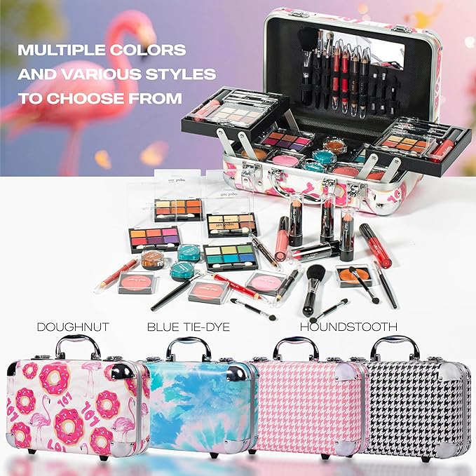 Hot Sugar All In One Makeup Set for Adults and Girls-Full Makeup Kit for Beginners Includes Eye Shadow Palette Blush Lip Gloss Lipstick Lip Pencil Eye Pencil Brush Mirror (Doughnut)