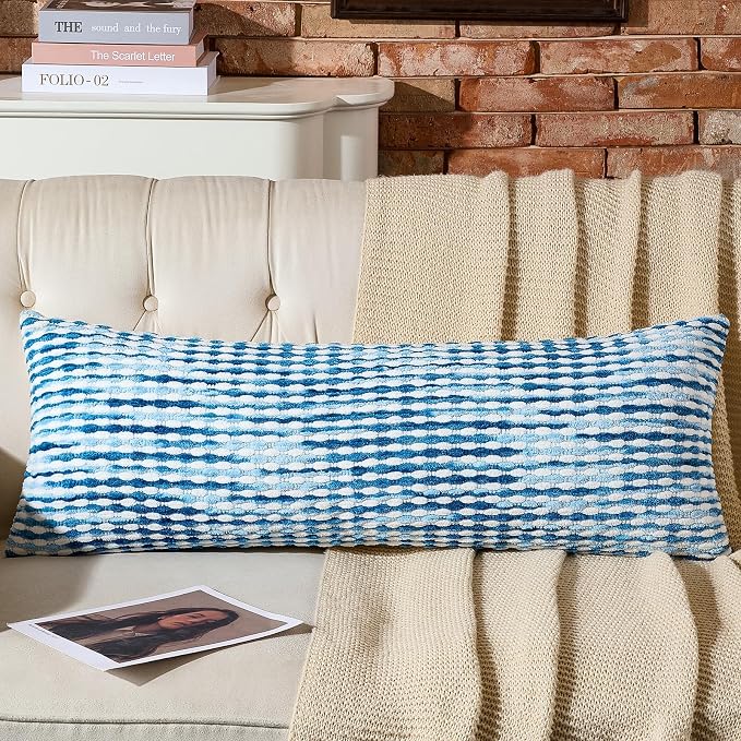 Boho Chenille Pillow Cover Decorative Tufted Pillowcase for Couch Bed Sofa Bedroom Living Room Modern 14 x 36-Inch Sky Blue