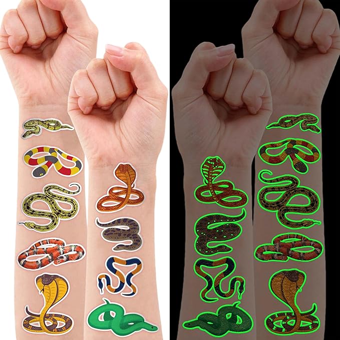 96 PCS Snake Luminous Neon Temporary Tattoos β Glow in the Dark Snake Tattoo Stickers Birthday Party Decorations, Supplies & Favors for Halloween, Parties, Cosplay, Costume Events (Glow in the dark)