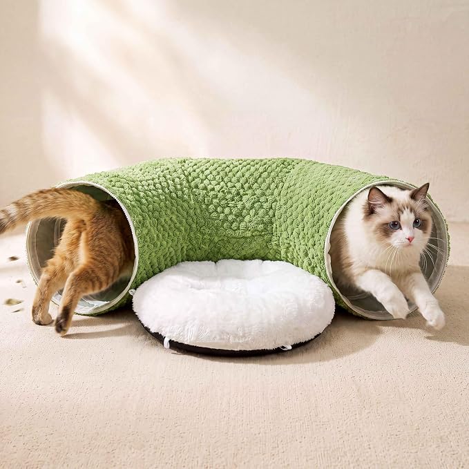 Cat Tunnel Bed with 20 Cat Toys,Kitten Toys for Indoor Kittens,Green