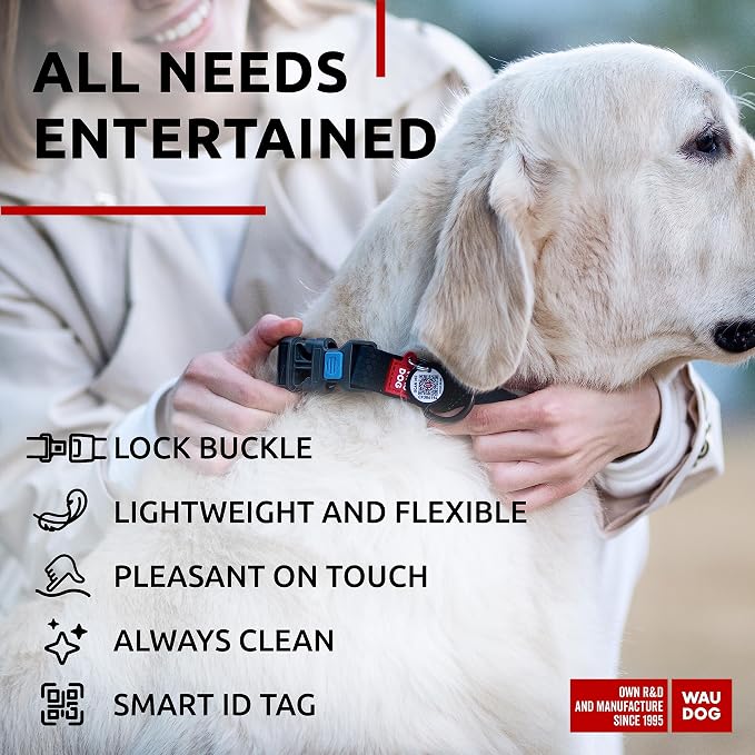 WAUDOG Waterproof Dog Collar Airtag Holder QR Tag Small Medium Large Dogs | Water and Dirt Resistant, Quick Dry QR Pet Tag Adjustable Durable Comfort for Male and Female Dogs Outdoor Walking Training