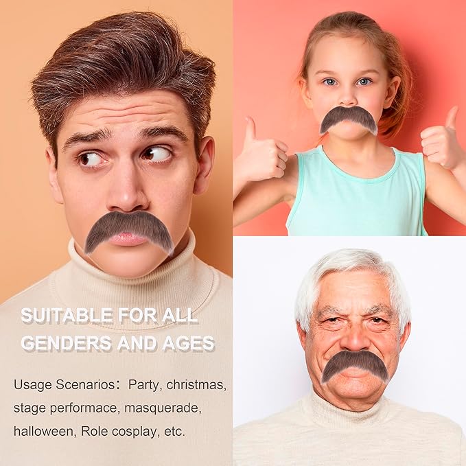 Fake Mustache for Men Classic Halloween Self Adhesive Fake Beard Novelty Stick On Fake Mustaches