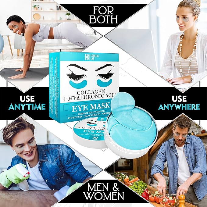 Under Eye Patches for Puffy Eyes, Dark Circles, Dull Skin - Natural Moisturizing Support - Help with Wrinkles and Fine Lines - Under Eye Mask with Hyaluronic Acid, Collagen, Caffeine - 30 Pairs