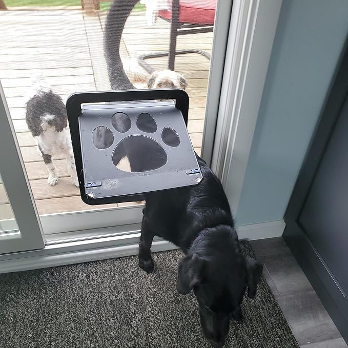 Large Dog Door for Screen Door, Easy Install Lockable Pet Screen Door for Sliding Door, Doggy Screen Door, Gray, Inside size: 14''x12''