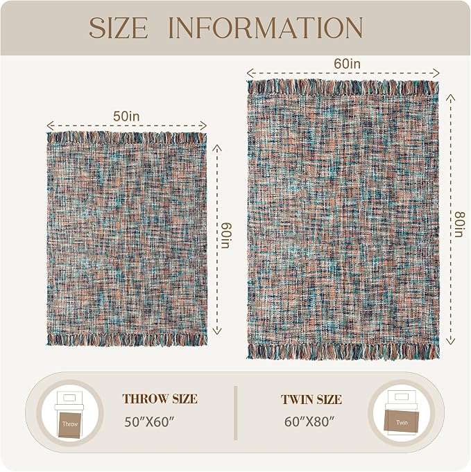 Multi-Color Cable Woven Throw Blanket for Couch - 50"X60" | Multicolored Boho Style,Super Soft Warm Cozy Chunky Blankets with Decorative Tassels for Bed and Sofa,Pink