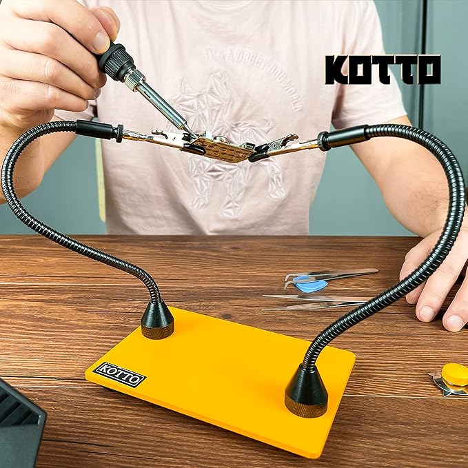 KOTTO Third Hand Soldering Tool PCB Holder Two Magnetic Based Flexible Metal Arms Helping Hands Crafts Jewelry Hobby Workshop Helping Station Non-Slip Steel Weighted Base