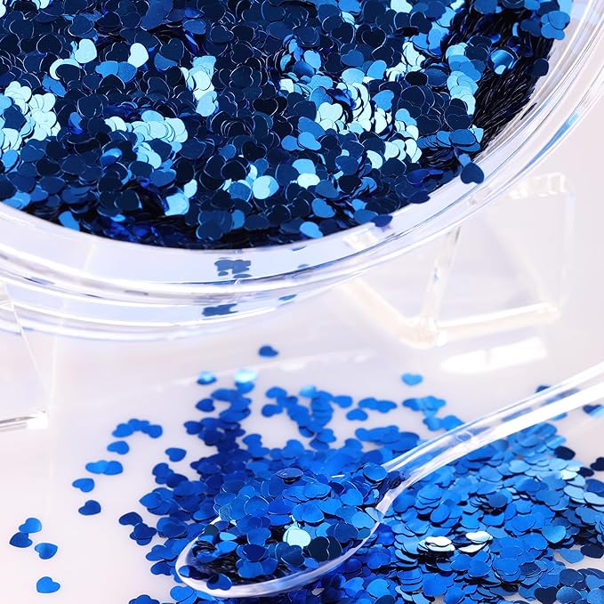 Nail Glitter - Blue Hearts Chunky Glitter in Jar - 3,5 Oz Glitter for Crafts - Glitter for Slime - Face Glitter - Candle Glitter - Body Glitter