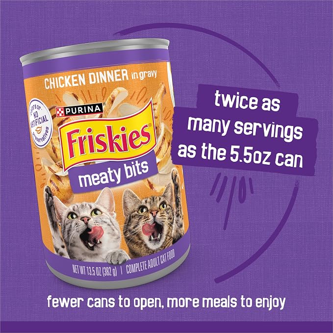 Purina Friskies Meaty Bits with Ocean Fish and Chicken Dinner in Gravy Multi Cat Wet Cat Food Variety Pack - 13.5 Ounces (Pack of 12)