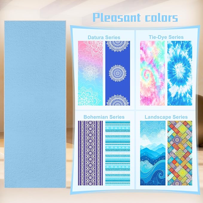 Yoga Towel,Ultra-Absorbent Yoga Mat Towel for Hot Yoga Towel Non Slip,Featuring Ultra-Stylish Prints,Ideal for Workouts,Hot Yoga, Bikram,Pilates Equipment,72 x 27 in, Blue