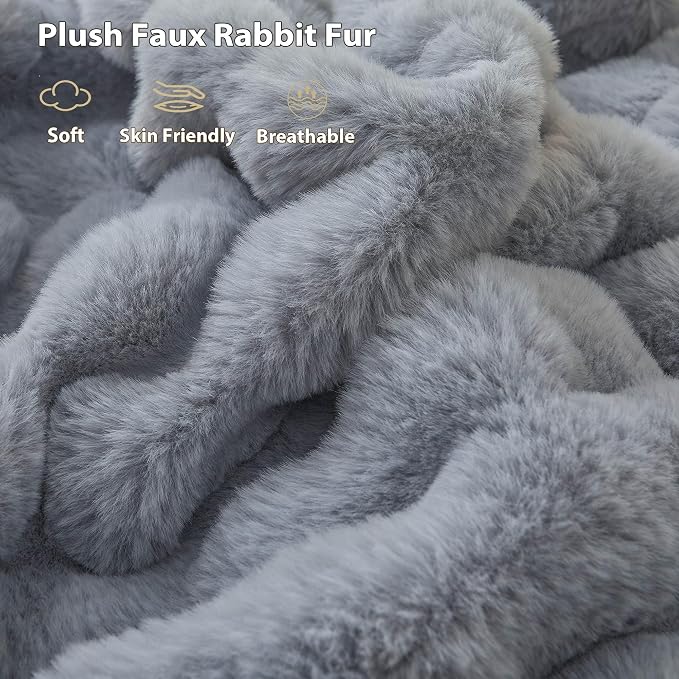 LIFEREVO Luxury Fluffy Faux Rabbit Fur Throw Blanket 60x80, Gray | Plush Fuzzy Bubble Lap Throw for Couch Sofa Office, Soft Cozy Furry Bed Blanket Home Decoration, Washable & Skin-friendly