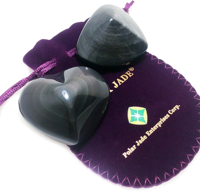 Polar Jade Crystal Hearts of Gem Quality Made of Rainbow Obsidian and Silver Sheen Obsidian, Set of 2, for Healing Meditation Chakra Balancing Home Decoration Spa Massage