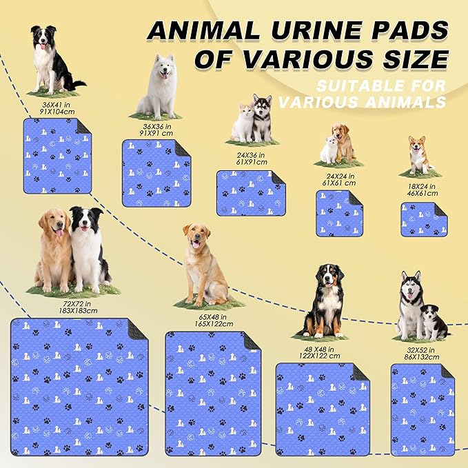 WanpeeGoo Washable Pee Pads for Dogs, Waterproof, 24 x 36 in, 2 Pack, Blue | Super Absorbent, Waterproof and Non-Slip; Washable, Reusable Dog Pads for Crates, Playpens, Floors, Furniture and Travel