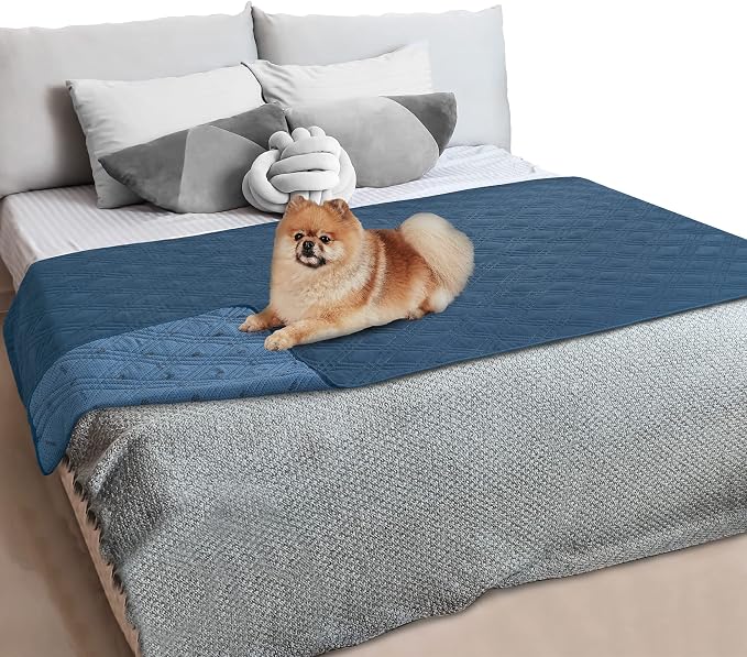 PetAmi Waterproof Couch Cover for Dog Non-Slip Bed Sofa Blanket, 52x82 Blue | Leakproof Furniture Protector for Pet Cat, Machine Washable Pee Proof Mat for Chair Car Seat, Durable & Anti Slip Backing