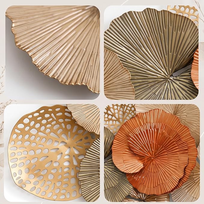Axioglo 67" Large Wall Decor 3D Lotus Leaf Metal Wall Art for Living Room | 67" x 25" metal wall decor with layered metal texture, mounting hardware, two-way display