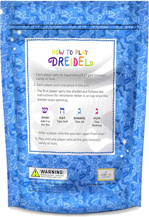 The Dreidel Company 25 Solid Blue & White Wooden Hand Painted Hanukkah Dreidels with English Transliteration - Includes 3 Detailed Game Instruction Cards (25-Pack)