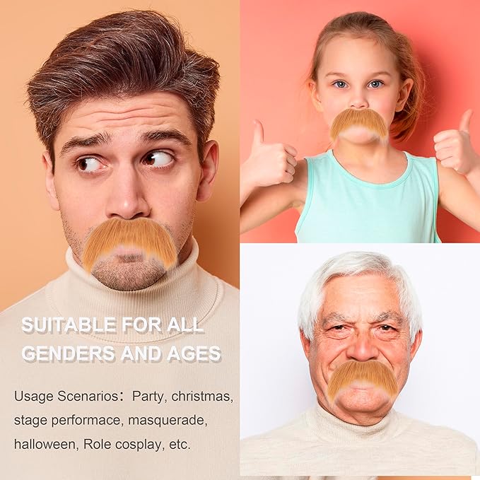 Fake Mustache for Men Classic Halloween Self Adhesive Fake Beard Novelty Stick On Fake Mustaches