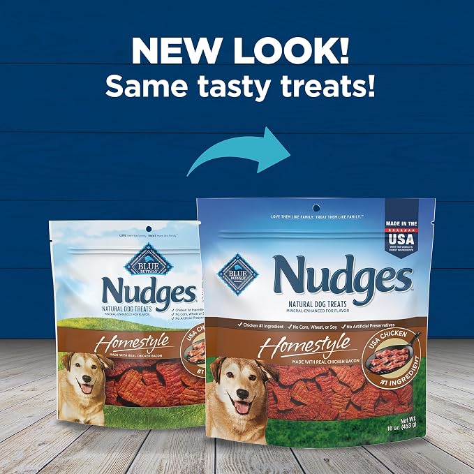 Blue Buffalo Nudges Homestyle Chicken & Bacon Dog Treats, 16 oz | Real Chicken First, Generous Chewy Cuts, No Chicken By-Product, Corn, Wheat, or Soy