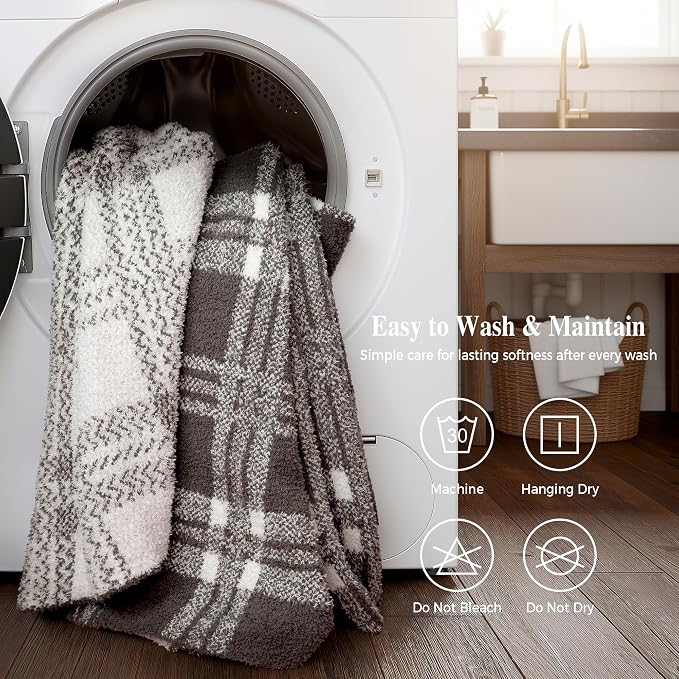 Knit Throw Blanket for Couch, Soft Cozy Fluffy Knitted Blanket for Sofa, Bed, Gift for Women Girls Home Decor (Dark Taupe, Throw 50x72)