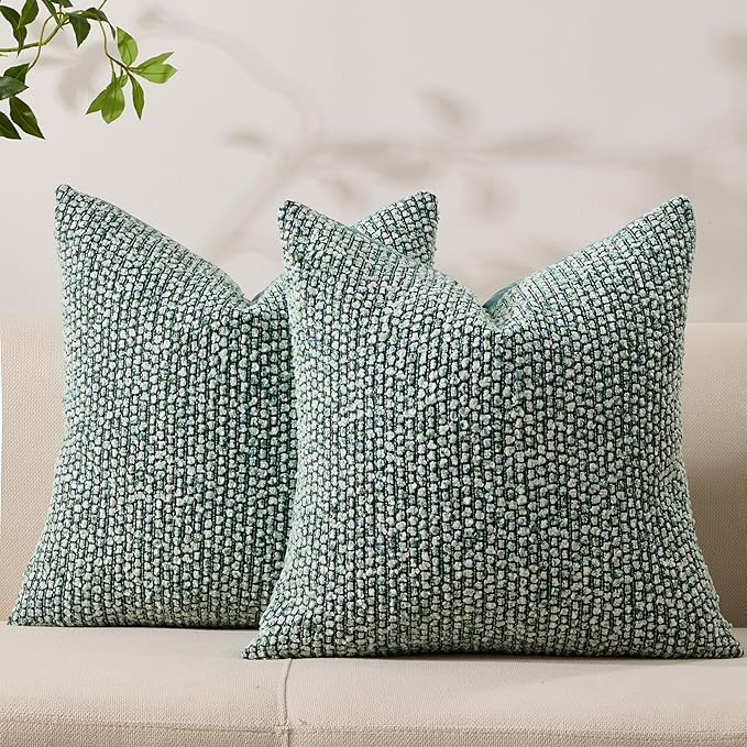 Allorry Throw Pillow Covers 20x20 Soft Wool Cushion Decorative Green012D20 | Cozy Soft Touch,Neutral Textured Boho Cushion Covers Set of 2,for Modern Farmhouse Sofa Bedroom Living Room Decor