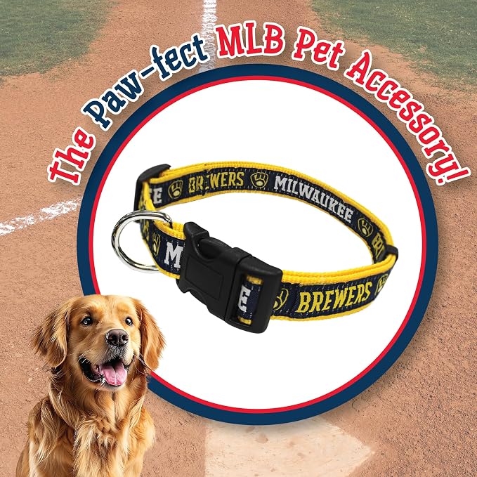 MLB Millwauke Brewers Licensed PET COLLAR- Heavy-Duty, Strong, and Durable Dog Collar. Available in 29 Baseball Teams and 4 Sizes