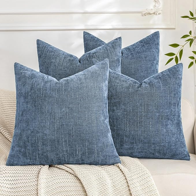 Set of 4 Soft Textured Decorative Throw Pillow Covers 12X20 Inch Cozy Farmhouse Cushion Cover Square Accent Pillow Cases for Bed Couch Sofa Living Room, Smoke Blue
