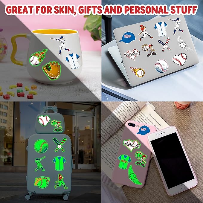 96PCS Baseball Pre-Cut Temporary Tattoos for Kids - Sports Themed Birthday Party Supplies, Fun Stickers for Boys & Girls, Party Favors, School Prizes, Summer Olympic Gifts (Glow in the dart)