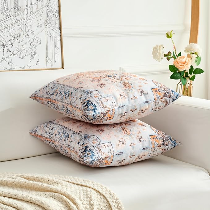 Boho Throw Pillow Covers 22x22 inch Set of 2,Boho Vintage Carpet Pattern Antique Ethnic Decor Double Sided Pattern Cushion Cover Soft Pillow Case Living Sofa Room Bed Square Pillow Cover
