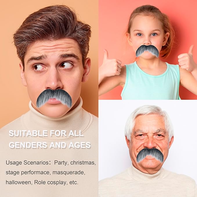Fake Mustache for Men Classic Halloween Self Adhesive Fake Beard Novelty Stick On Fake Mustaches