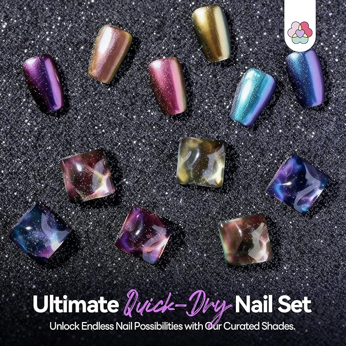 SAVILAND Chameleon Nail Polish Set: 12-Free Holographic Nail Polish Quick Dry 6 Colors Ultra Chrome Color Shifting Fingernail Polish Set Metallic Galaxy Nail Art DIY Christmas Gift For Women