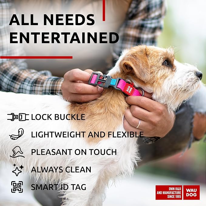 WAUDOG Waterproof Dog Collar - Adjustable Dog Collar for Large Dogs, Small and Medium Dogs - Heavy Duty Dog Collars with Durable Metal Clasp and QR Dog Tag - Boy & Girl Dog Collars