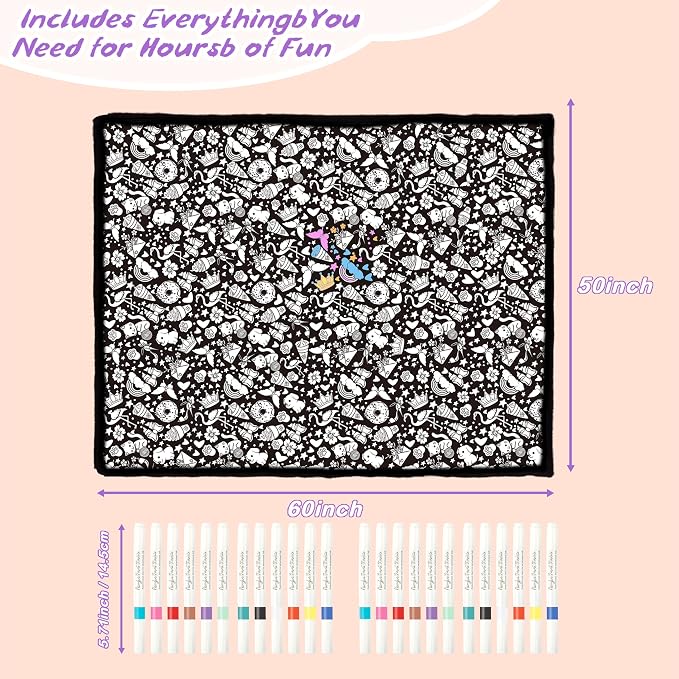 ZHOYIMIMI DIY Cozy Coloring Blankets for Kids & Adults -24 Markers | 50" x 60", Machine Washable, Cozy Velvet, Printed Patterns, ideal for daily use, home decor and kids spaces, Gift Wrapped