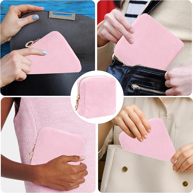 Period Bag for Girls, Corduroy Sanitary Napkin Storage Bag, Period Pouch & Tampon Holder, Feminine Care Organizer(Pink)