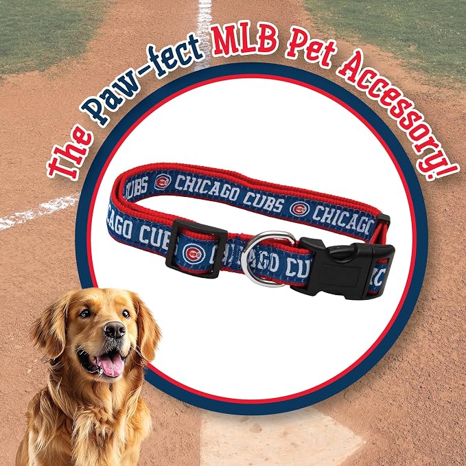MLB Chicago Cubs Licensed PET COLLAR- Heavy-Duty, Strong, and Durable Dog Collar. Available in 29 Baseball Teams and 4 Sizes