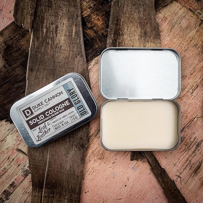 Duke Cannon Solid Cologne - Old Glory Premium Concentrated Cologne Balm, Fresh Tobacco, Amber, and Leather Scent, 1.5 oz. Travel Tin