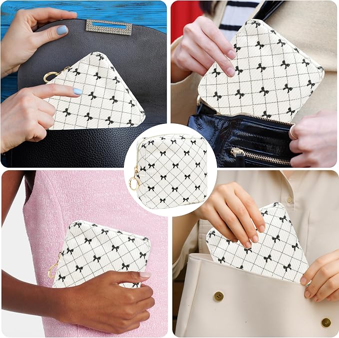 Period Bag for Girls, Corduroy Sanitary Napkin Storage Bag, Period Pouch & Tampon Holder, Feminine Care Organizer(Black Bow)