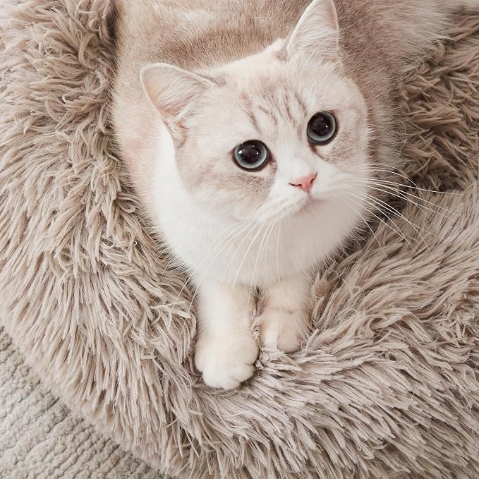 Western Home Calming Donut Cat Bed Small Dog Bed Washable,20" Brown | Fluffy Faux Fur Round Cuddler,Anti-Anxiety,Anti-Slip Bottom,Self-Warming Pet Bed for Small Dog&Kitten&Puppy,Up to 12 LBS