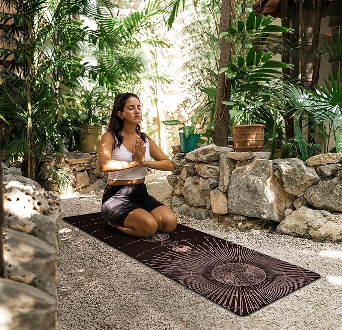 nuveti Printed Travel Yoga Mat-1/16 Inch Thick Non Slip Fitness Workout Mat with Carrying Bag, Foldable Lightweight Suede & Natural Rubber Yoga Mat for Yoga Pilates and Fitness 72" L x 24" W x 1.5mm