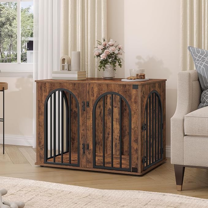 Hzuaneri 31.5'' Dog Crate Furniture,Dog Kennel Indoor for Small/Medium Dogs | Dog Kennel Furniture Wooden Dog Cage Heavy Duty Dog Crate Decorative Pet House End Side Table TV Stand,Rustic Brown DFC85101B