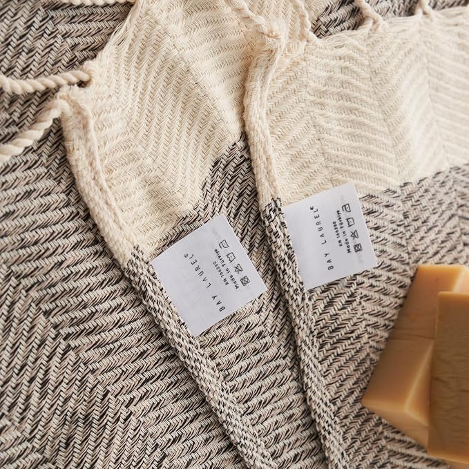 BAY LAUREL Turkish Hand Towel – Pack of 2 | Soft & Absorbent Decorative Towels for Bathroom, Hand, Face, Hair, Gym, Yoga, SPA, Kitchen & Tea | Boho Decor (Beige, Herringbone 16x40 Inches (Set of 2)