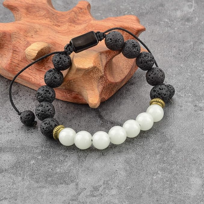Aqua Glowing Stone & Lava Rock Beaded Adjustable Bracelet for Women & Kids Essential Oil Diffuser for Aromatherapy Ideal for Anti-Stress Anti-Anxiety (Upgraded Adjustable Anti-Loose System)