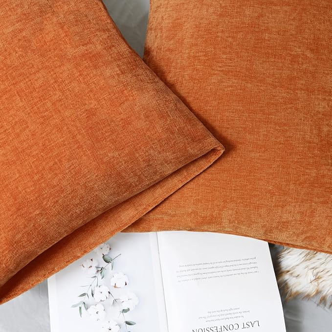 CaliTime Fall Decorative Throw Pillow Covers 26 X 20 Inches Burnt Orange | Pack of 2, Cozy Chenille Cushion Cases for Sofa Bed Living Room Farmhouse Home