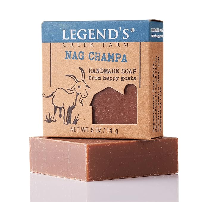 Legend's Creek Farm Goat Milk Soap - Cleansing Moisturizing Bar for Hands and Body - 5 Oz Creamy Lather, Nourishing, Gentle Natural Soap for Sensitive Skin (Nag Champa, Pack of 2)
